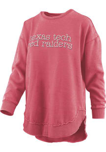 Pressbox Texas Tech Red Raiders Womens Red Burnout Blue Jean Baby Poncho Crew Sweatshirt
