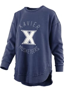 Pressbox Xavier Musketeers Womens Navy Blue Burnout Bakersfield Poncho Crew Sweatshirt
