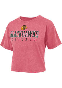 Chicago Blackhawks Womens Red Vintage Crop Short Sleeve T-Shirt