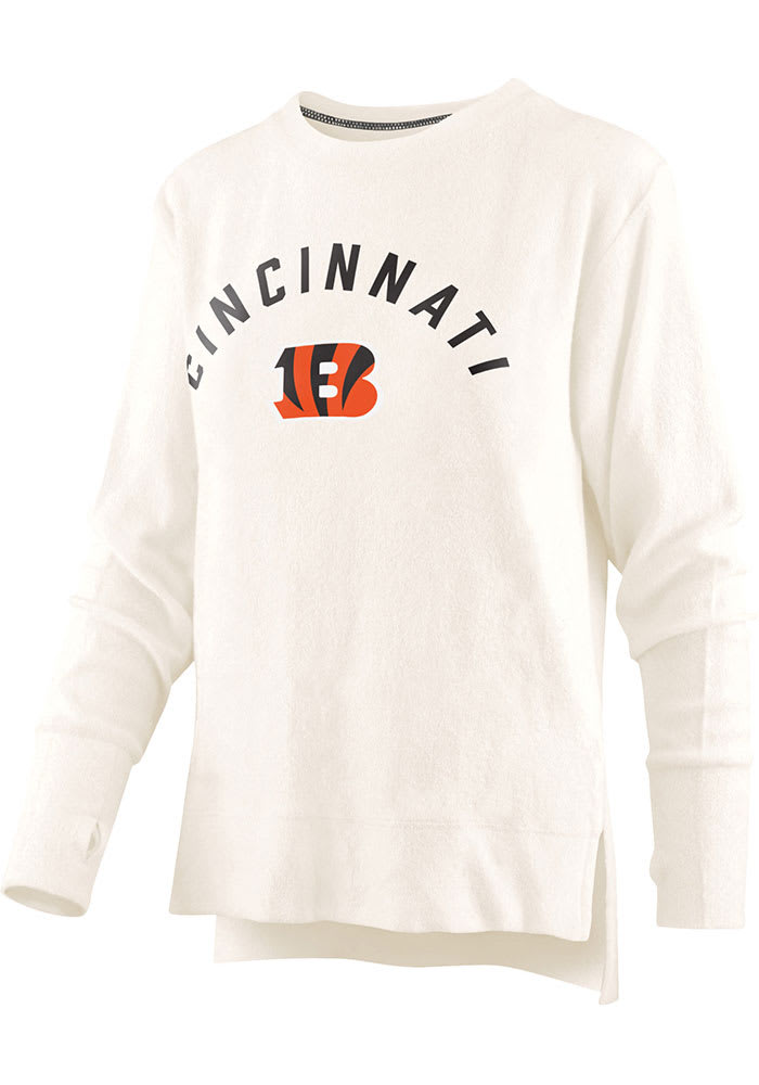 Cincinnati Bengals Womens Ivory Cuddle Long Sleeve Crew Sweatshirt