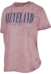 Pressbox Cleveland Womens Maroon Sun Washed Wordmark Short Sleeve T-Shirt