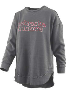 Pressbox Nebraska Cornhuskers Womens Black Poncho Crew Sweatshirt