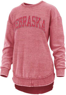 Womens Nebraska Cornhuskers Red Pressbox Ponchoville Crew Sweatshirt
