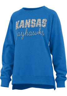 Pressbox Kansas Jayhawks Womens Blue Steamboat Crew Sweatshirt