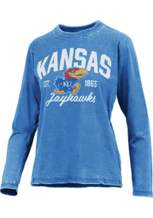 Pressbox Kansas Jayhawks Womens Blue Vintage Burnout LS Tee