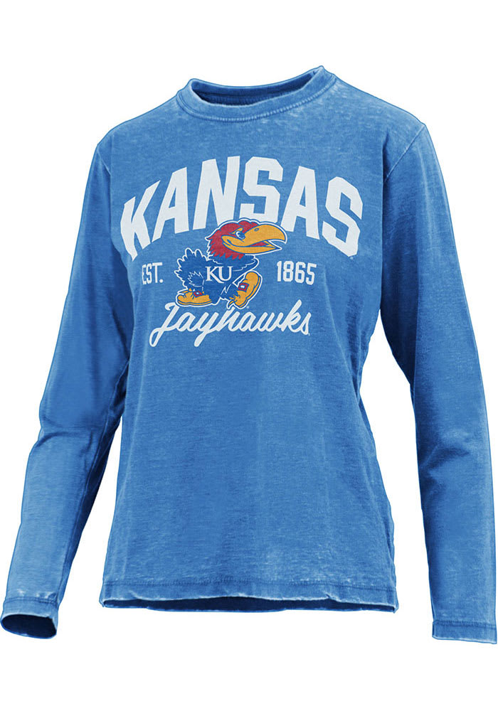 Kansas Jayhawks Womens Blue Vintage Burnout LS Tee