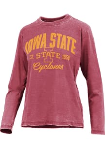 Pressbox Iowa State Cyclones Womens Crimson Vintage Burnout LS Tee