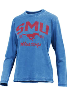 Pressbox SMU Mustangs Womens Blue Vintage Burnout LS Tee