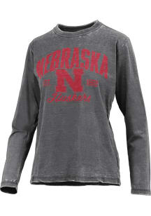 Womens Nebraska Cornhuskers Black Pressbox Vintage Burnout LS Tee