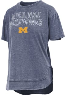 Pressbox Michigan Wolverines Womens Navy Blue Poncho Short Sleeve T-Shirt