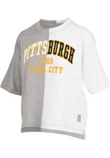Pressbox Pittsburgh Womens Grey Half and Half Arched Wordmark Short Sleeve T-Shirt