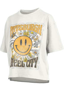 Pressbox Pittsburgh Womens White Smiley Crop Short Sleeve T-Shirt