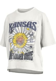 Pressbox Kansas Womens White Sunflower Crop Short Sleeve T-Shirt