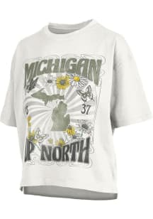 Pressbox Michigan Womens White State Shape Crop Short Sleeve T-Shirt