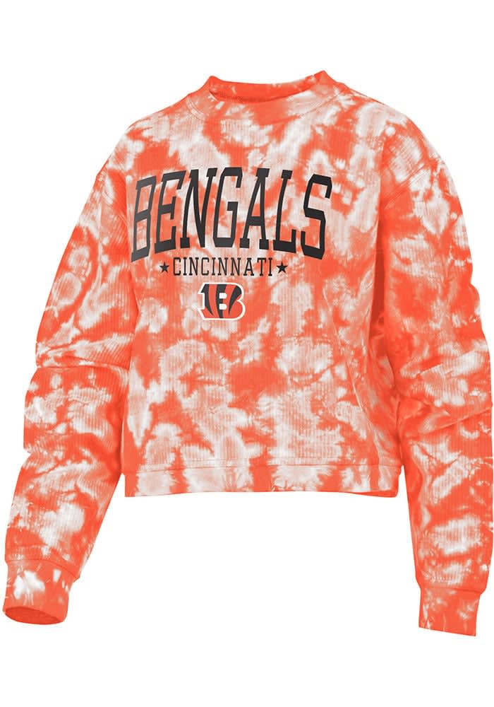 Cincinnati Bengals Womens Orange Tie Dye Long Sleeve Crew Sweatshirt