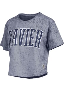 Pressbox Xavier Musketeers Womens Navy Blue Sun Wash Crop Short Sleeve T-Shirt