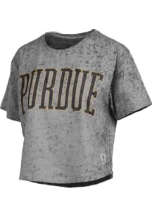 Purdue Boilermakers Black Pressbox Sun Wash Crop Short Sleeve T-Shirt