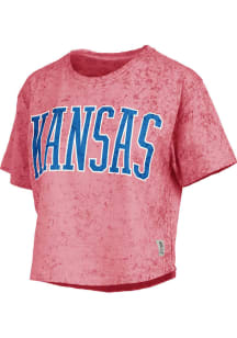 Pressbox Kansas Jayhawks Womens Red Sun Wash Crop Short Sleeve T-Shirt