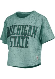 Pressbox Michigan State Spartans Womens Green Sun Wash Crop Short Sleeve T-Shirt