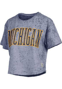 Pressbox Michigan Wolverines Womens Navy Blue Sun Wash Crop Short Sleeve T-Shirt