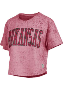 Pressbox Arkansas Razorbacks Womens Crimson Sun Wash Crop Short Sleeve T-Shirt