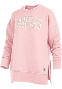 Pressbox Kansas Jayhawks Womens Pink Sunshine White Glitter Crew Sweatshirt