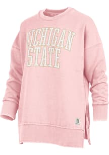 Pressbox Michigan State Spartans Womens Pink Sunshine White Glitter Crew Sweatshirt