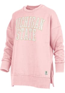 Womens Michigan State Spartans Pink Pressbox Sunshine White Glitter Crew Sweatshirt