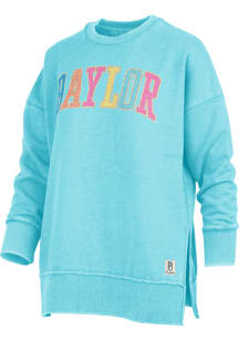 Pressbox Baylor Bears Womens Teal Sunshine Multi Color Glitter Crew Sweatshirt