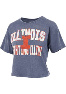 Pressbox Illinois Fighting Illini Womens Navy Blue Waist length Short Sleeve T-Shirt