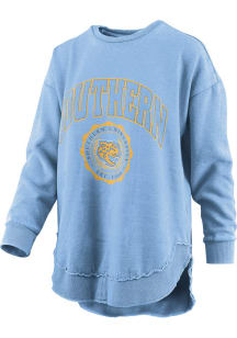 Pressbox Southern University Jaguars Womens Light Blue Vintage Burnout Crew Sweatshirt