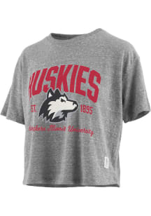 Pressbox Northern Illinois Huskies Womens Grey Knobi Crop Short Sleeve T-Shirt