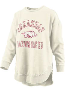Pressbox Arkansas Razorbacks Womens Ivory Vintage Poncho Crew Sweatshirt