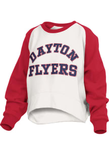 Pressbox Dayton Flyers Womens White Lotus Crew Sweatshirt