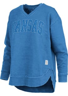 Pressbox Kansas Jayhawks Womens Blue West Hall Crew Sweatshirt