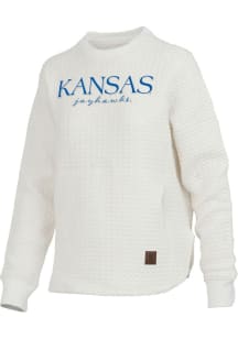 Pressbox Kansas Jayhawks Womens Ivory Champagne Crew Sweatshirt