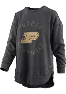 Womens Purdue Boilermakers Black Pressbox Poncho Crew Sweatshirt
