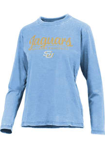 Pressbox Southern University Jaguars Womens Light Blue Vintage Burnout LS Tee
