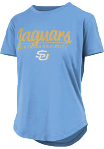 Pressbox Southern University Jaguars Womens Light Blue Rounded Bottom Short Sleeve T-Shirt