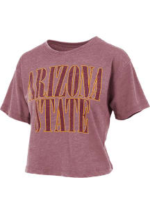 Pressbox Arizona State Sun Devils Womens Maroon Burnout Crop Short Sleeve T-Shirt