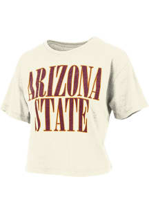 Pressbox Arizona State Sun Devils Womens Ivory Burnout Crop Short Sleeve T-Shirt