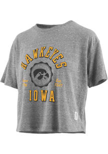Pressbox Iowa Hawkeyes Womens Grey Knobi Crop Short Sleeve T-Shirt