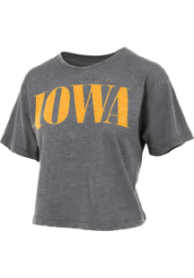 Iowa Hawkeyes Black Pressbox Burnout Crop Short Sleeve T-Shirt