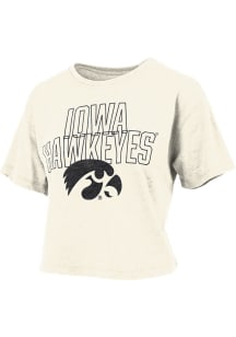 Pressbox Iowa Hawkeyes Womens Ivory Burnout Crop Short Sleeve T-Shirt