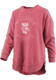 Pressbox Wisconsin Badgers Womens Red Burnout Fleece Crew Crew Sweatshirt
