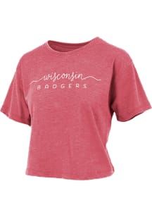 Pressbox Wisconsin Badgers Womens Red Burnout Crop Short Sleeve T-Shirt