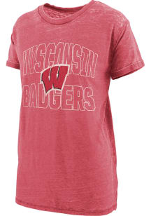 Pressbox Wisconsin Badgers Womens Red Burnout BF Short Sleeve T-Shirt