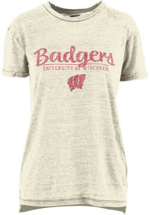 Pressbox Wisconsin Badgers Womens Ivory Burnout BF Short Sleeve T-Shirt