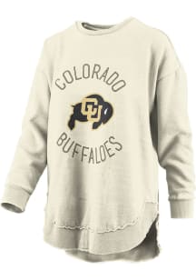 Pressbox Colorado Buffaloes Womens Ivory Poncho Fleece Crew Sweatshirt
