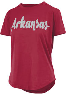 Pressbox Arkansas Razorbacks Womens Crimson Script Sequins Short Sleeve T-Shirt